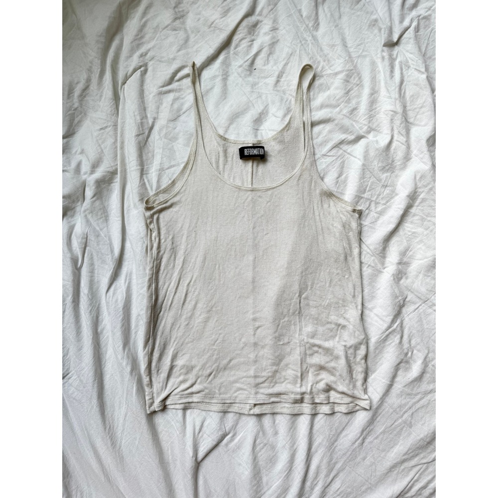 Reformation Ribbed Tank Top Cream Women's Size Small